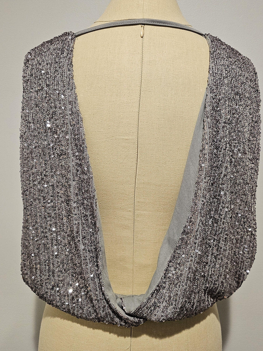 Silver Sequin V-Neck Women's Top - Picture 2 of 7